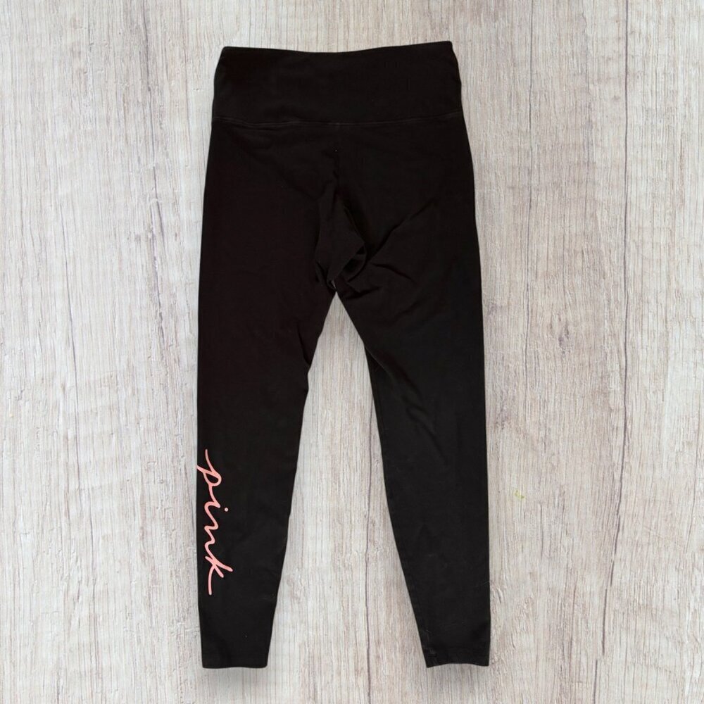 Victoria’s Secret PINK Black High Rise Script Logo Leggings Athleisure Stretch L